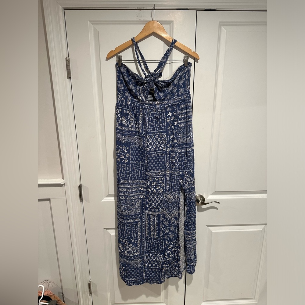 Blue bandana halter dress